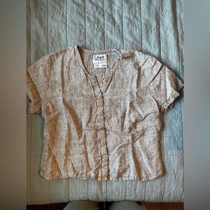 Flax by Jeanne Engelhart heathered tan linen button top